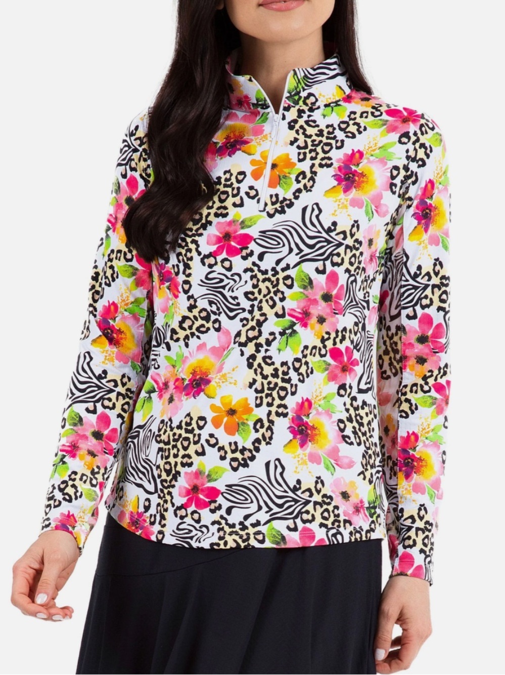 IBKUL Multi Colored Long Sleeve Quarter Zip Top